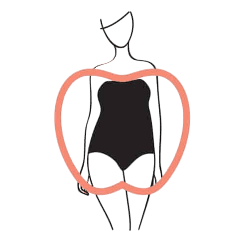 how to dress for apple body type illustration showing fuller midsection and slimmer legs