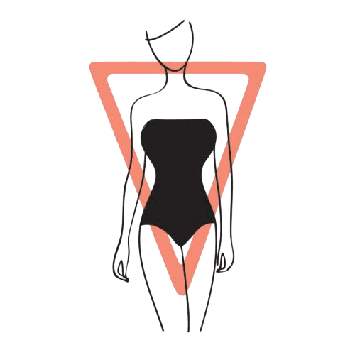 how to dress for inverted triangle body type illustration showing broad shoulders and narrow hips