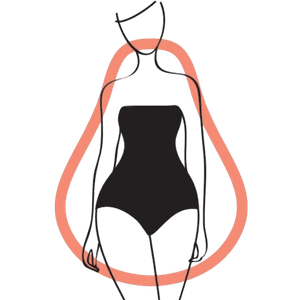 how to dress for pear-shaped body type illustration showing wider hips and narrower shoulders