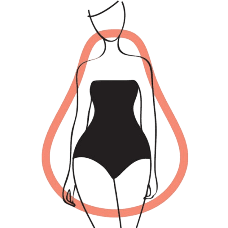 how to dress for pear-shaped body type illustration showing wider hips and narrower shoulders