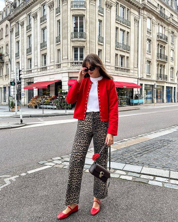 How to style animal print pants for everyday wear with a simple white top.