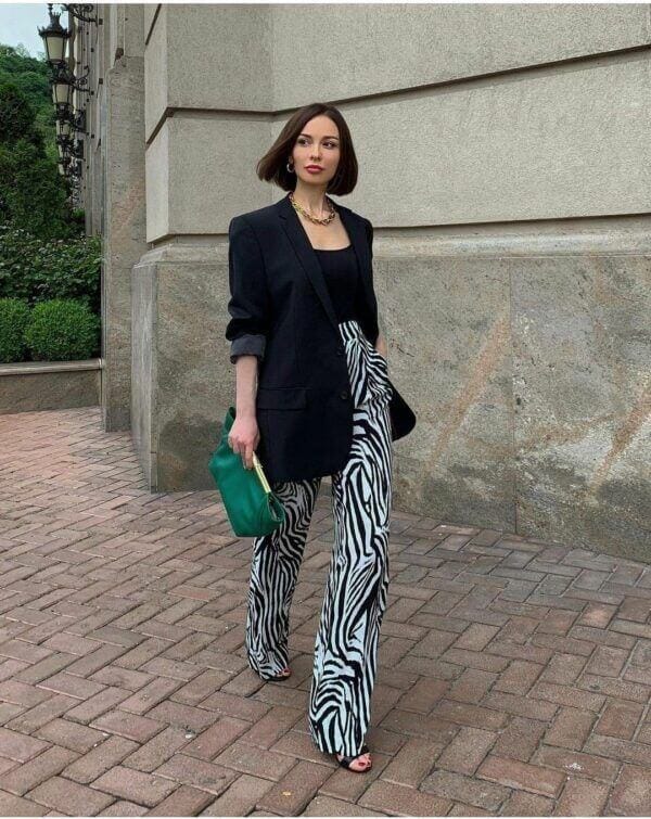 How to style animal print pants with a a blazer.